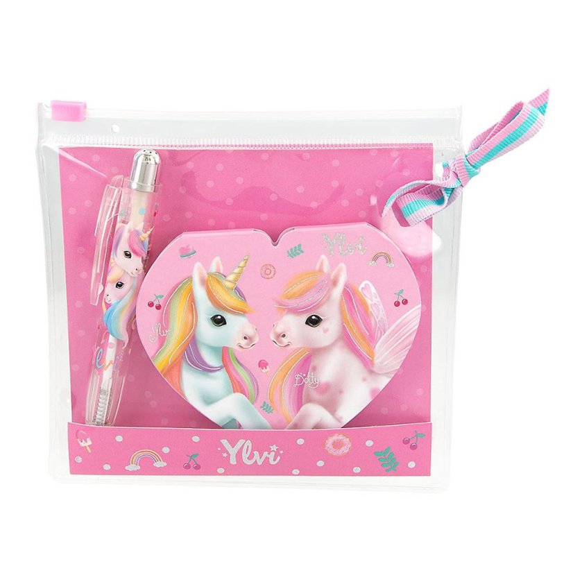 Sada mini bločku ve tvaru srdíčka a propisky Ylvi