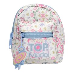 Mini batůžek s karabinkou a doplňky Top Model – květiny, modrý zip
