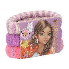 Sada troch širokých gumičiek do vlasov Top Model, fialové odtiene