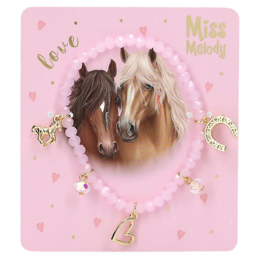 Korálkový náramek s přívěsky Miss Melody – růžový, Love