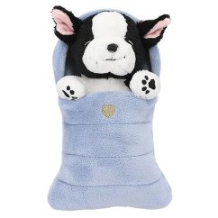 Plyšový černobílý pejsek Top Model v modrém spacáčku