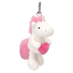 Plyšový přívěsek jednorožce s karabinkou Ylvi, růžové srdce