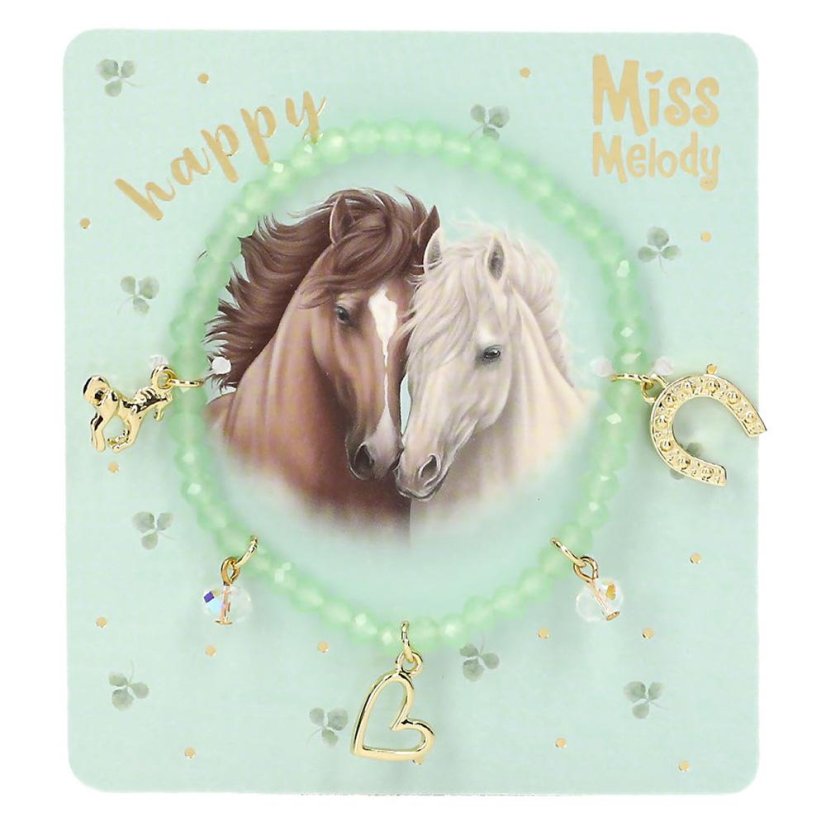 Korálkový náramek s přívěsky Miss Melody – zelený, Happy