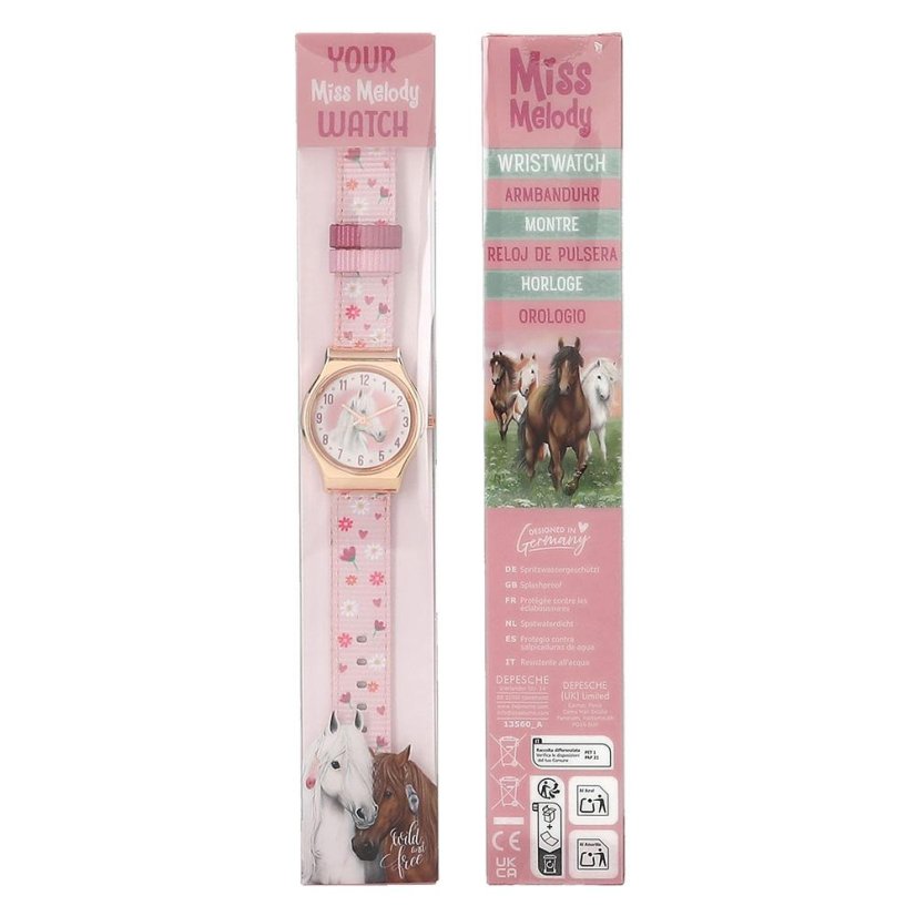 Náramkové hodinky Miss Melody – růžové s květinami
