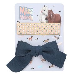 Sada sponek do vlasů Miss Melody, 2 ks modrá mašlička, kamínky