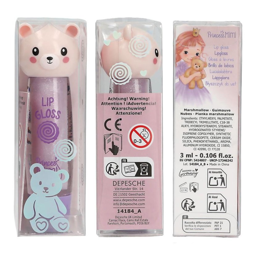 Lesk na rty s hlavou medvídka Princess Mimi, marshmallow