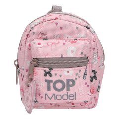 Mini batoh s príveskom a karabínou Top Model, srdcový ornament, sivý zips