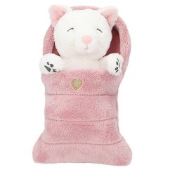 Plyšová bílá kočička Top Model v řůžovém spacáčku