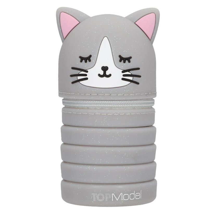 Silikonový penál s flitry ve tvaru kočičky Top Model