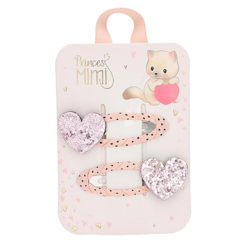 Vlasové sponky Princess Mimi s trblietkami a srdiečkami