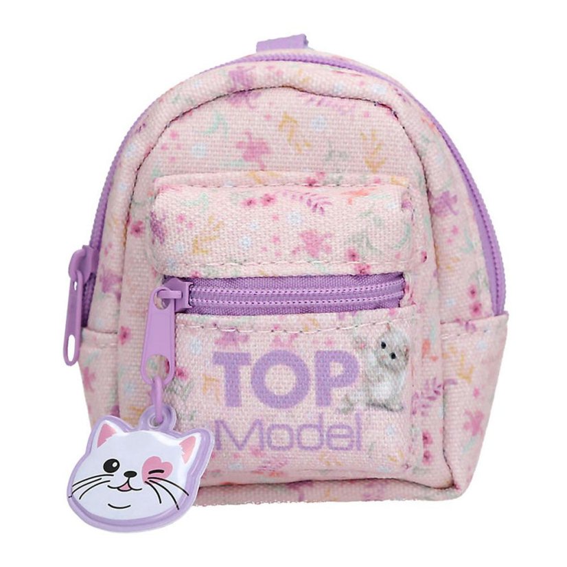 Mini batůžek s karabinkou a doplňky Top Model – kočička, fialový zip