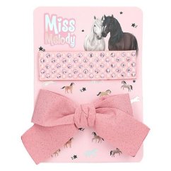 Sada sponiek do vlasov Miss Melody, 2 ks ružová mašľa, kamienky