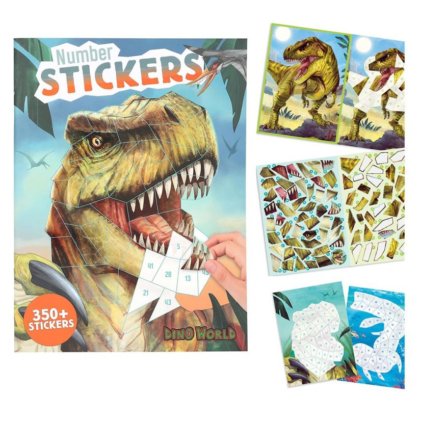 Kreatívny pracovný zošit so samolepkami Dino World Number Stickers