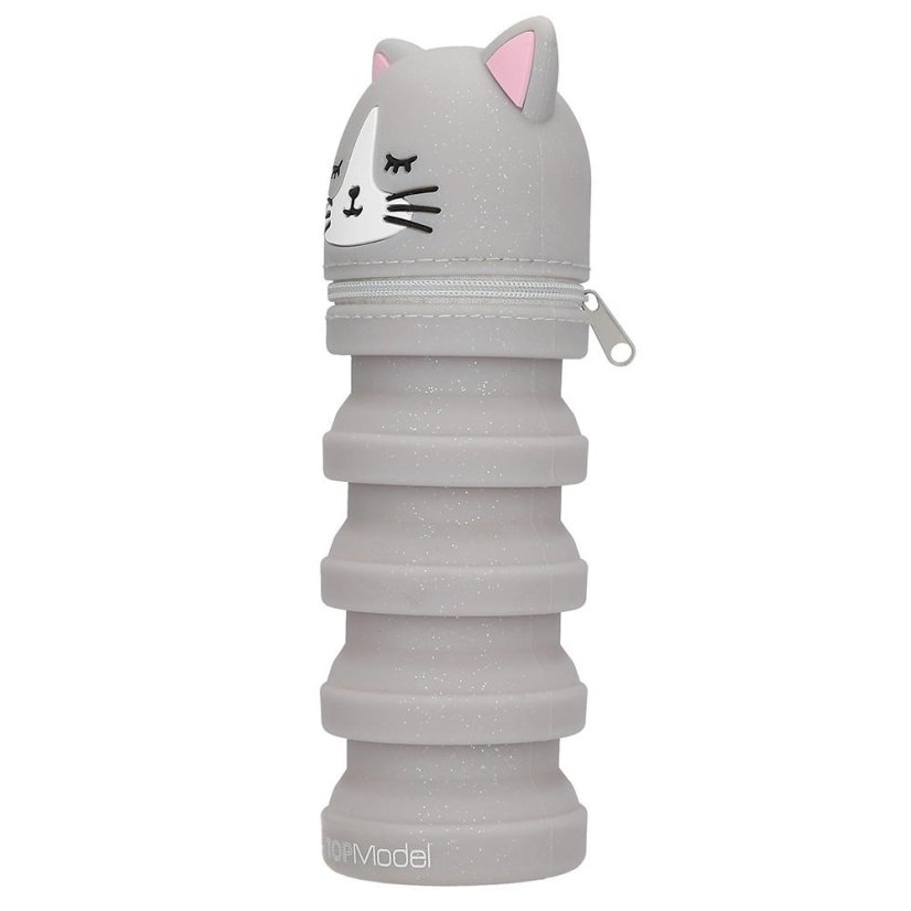 Silikonový penál Top Model – šedá kočička Blooming Kitty