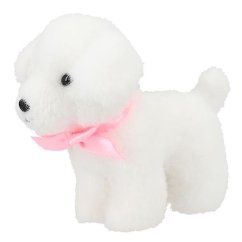 Plyšový přívěsek bílého pejska Top Model, růžová mašle