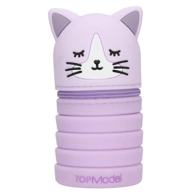 Silikonový penál s flitry ve tvaru kočičky Top Model